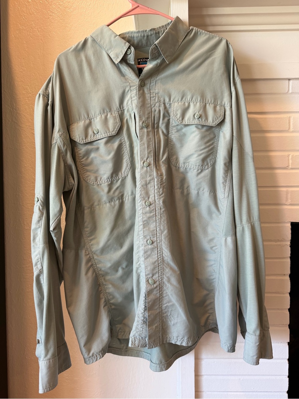 KÜHL Men’s XXL Light Green Long Sleeve Performance Hiking Button Up Shirt